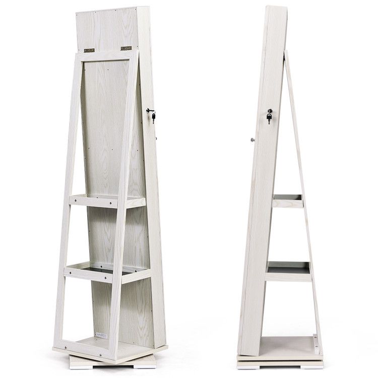 360° Rotating Jewelry Cabinet with Full-Length Mirror