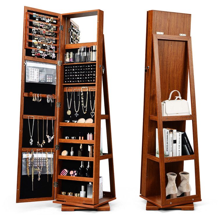 360° Rotating Jewelry Cabinet with Full-Length Mirror