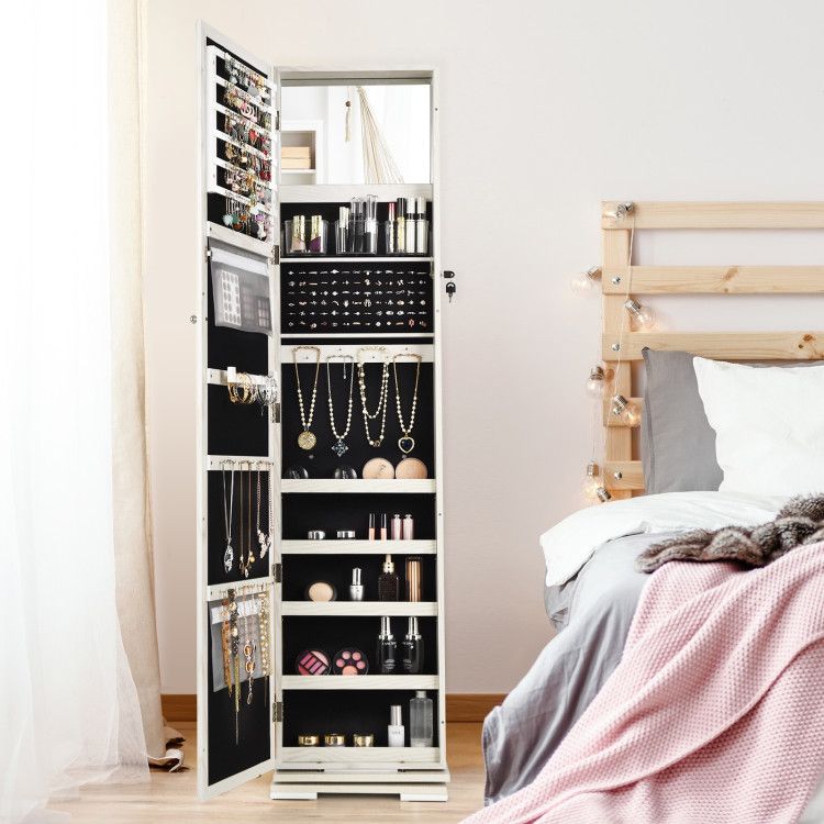 360° Rotating Jewelry Cabinet with Full-Length Mirror