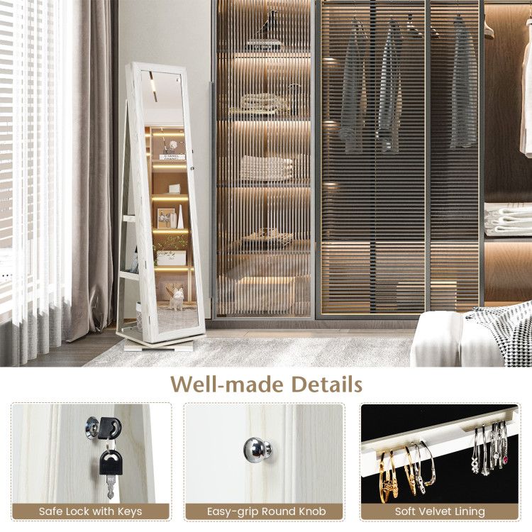 360° Rotating Jewelry Cabinet with Full-Length Mirror