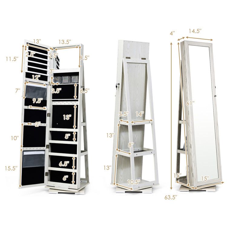 360° Rotating Jewelry Cabinet with Full-Length Mirror