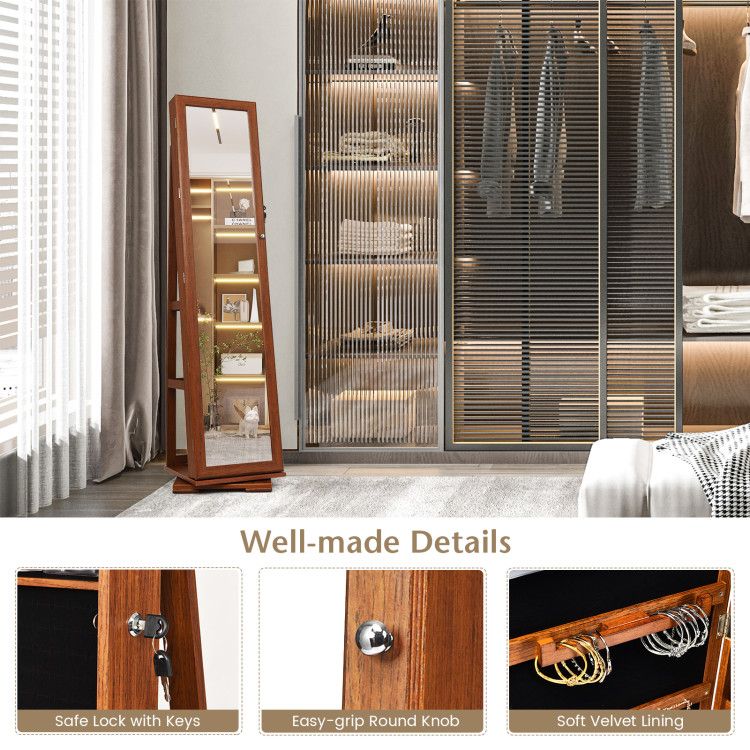 360° Rotating Jewelry Cabinet with Full-Length Mirror