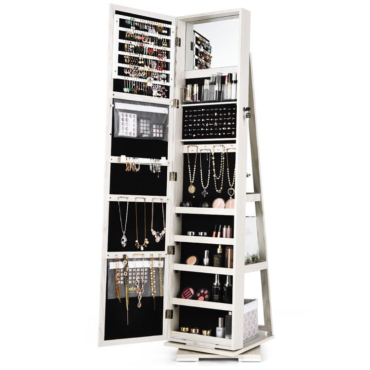 360° Rotating Jewelry Cabinet with Full-Length Mirror