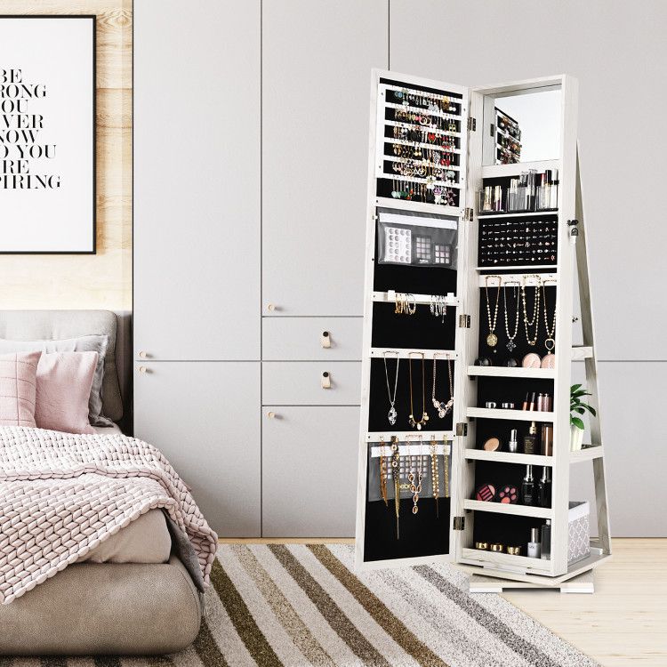 360° Rotating Jewelry Cabinet with Full-Length Mirror