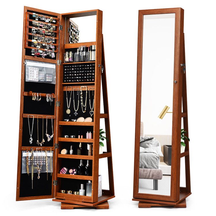 360° Rotating Jewelry Cabinet with Full-Length Mirror