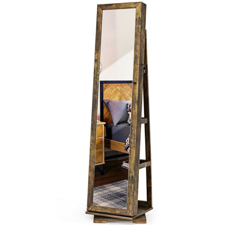 360° Rotating Jewelry Cabinet with Full-Length Mirror