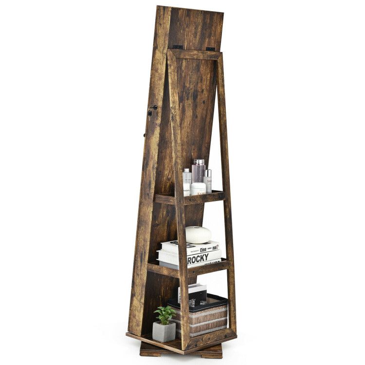 360° Rotating Jewelry Cabinet with Full-Length Mirror