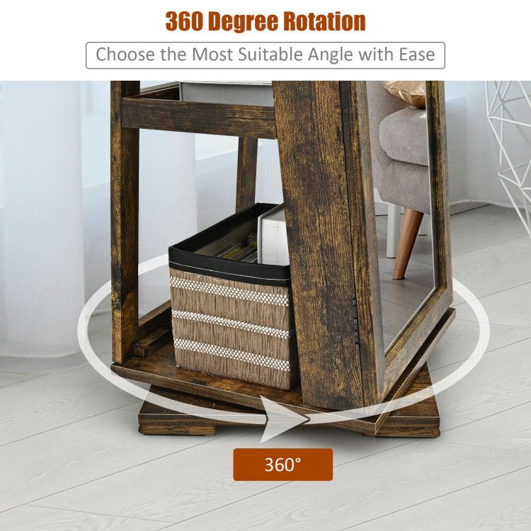 360° Rotating Jewelry Cabinet with Full-Length Mirror