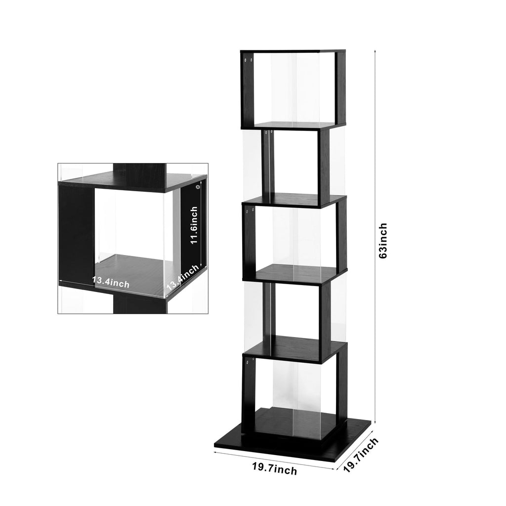 360° Rotating Bookshelf with Acrylic Plate - 5-Tier Modern Display Shelf for Living Room, Home Office