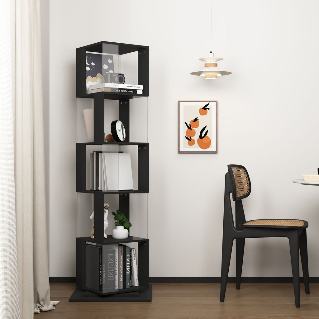 360° Rotating Bookshelf with Acrylic Plate - 5-Tier Modern Display Shelf for Living Room, Home Office
