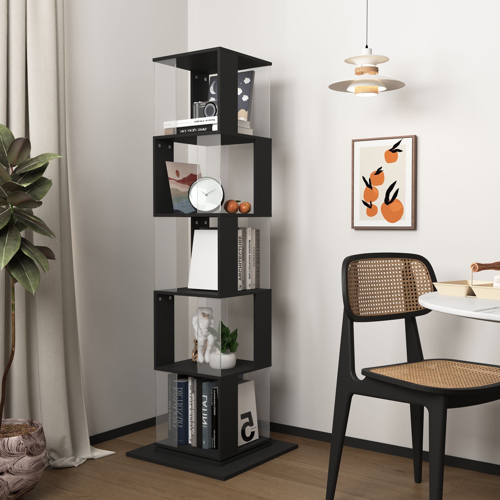 360° Rotating Bookshelf with Acrylic Plate - 5-Tier Modern Display Shelf for Living Room, Home Office
