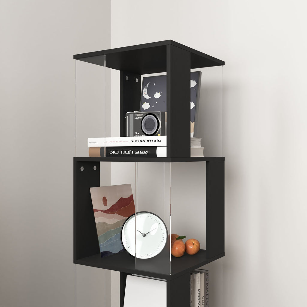 360° Rotating Bookshelf with Acrylic Plate - 5-Tier Modern Display Shelf for Living Room, Home Office