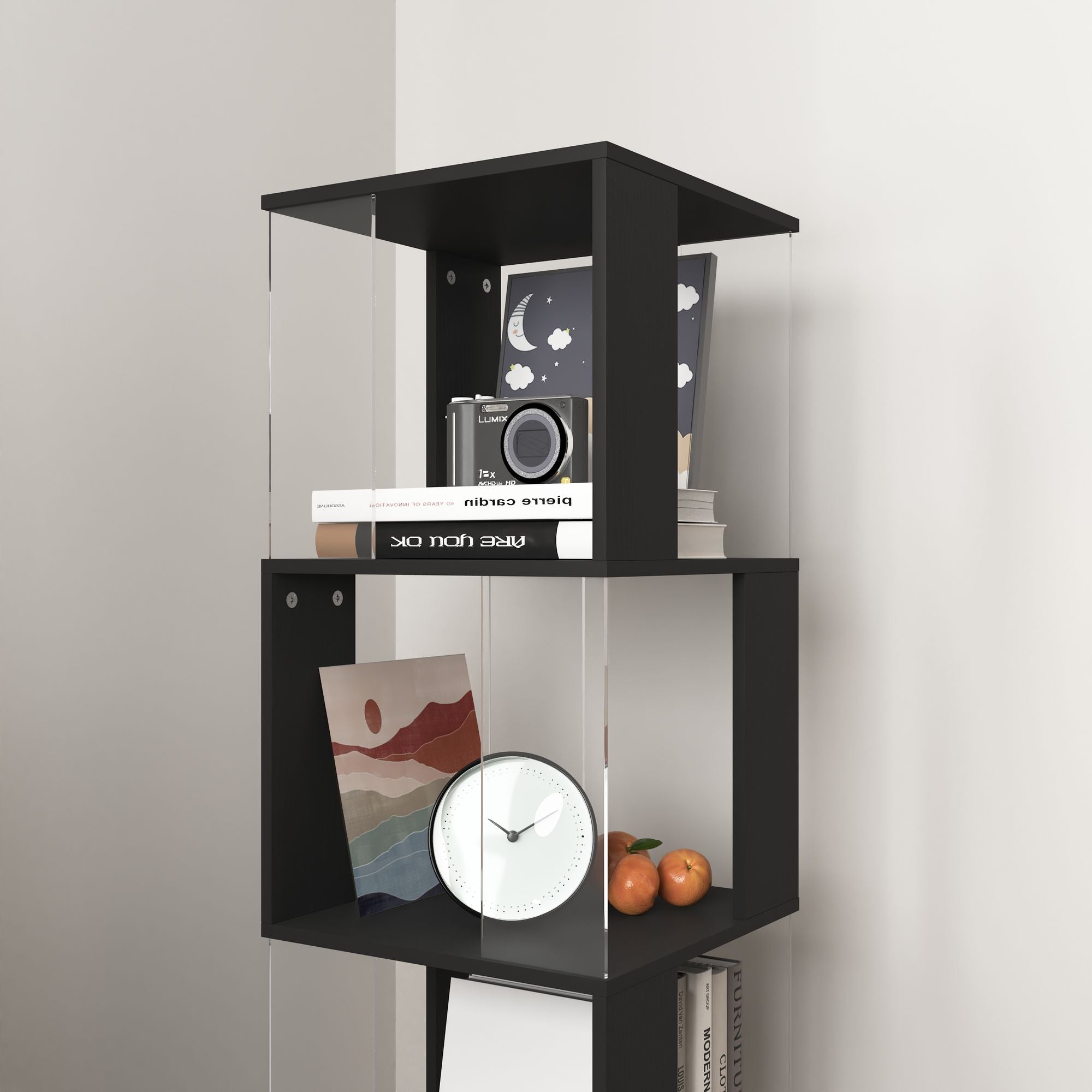 360° Rotating Bookshelf with Acrylic Plate - 5-Tier Modern Display Shelf for Living Room, Home Office