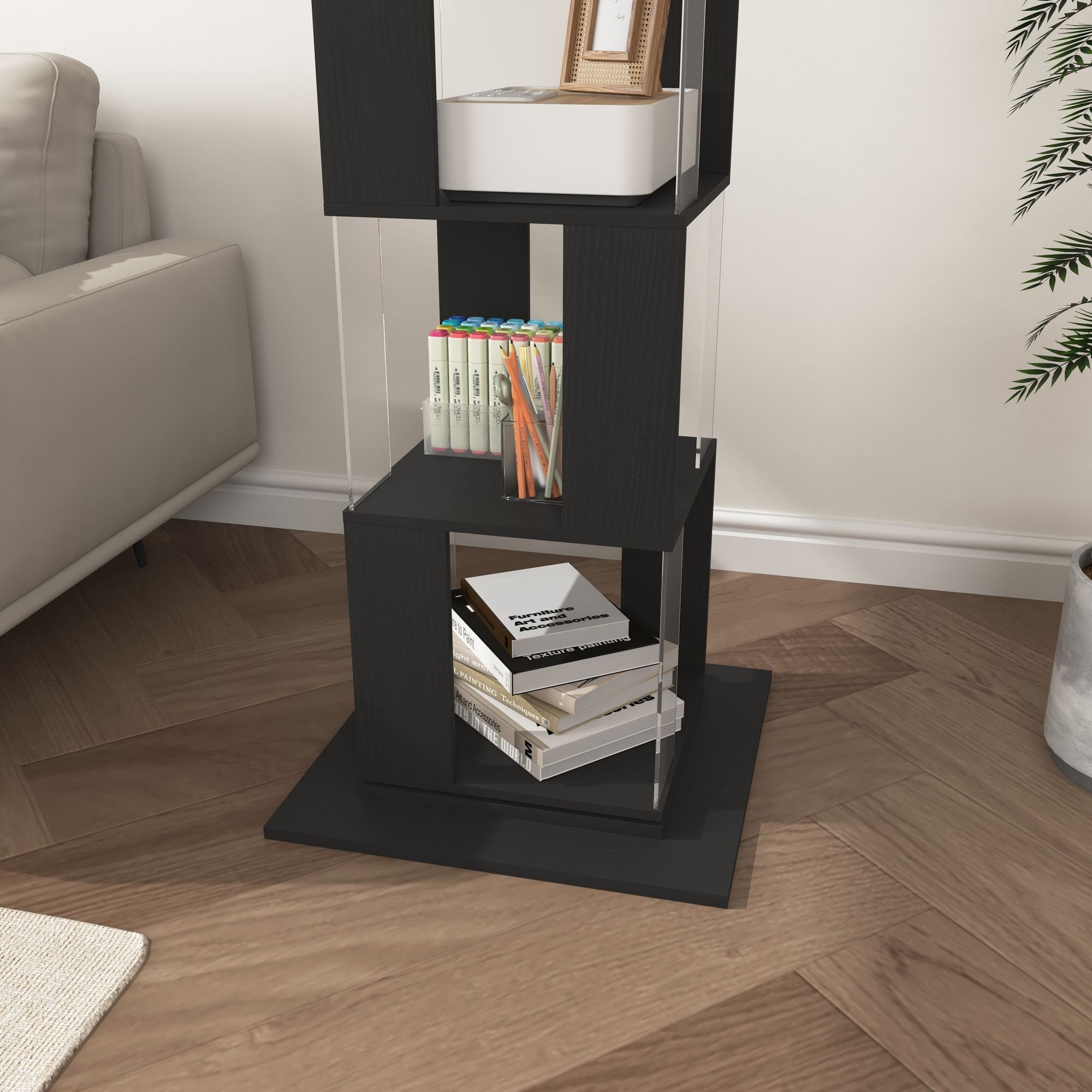 360° Rotating Bookshelf with Acrylic Plate - 5-Tier Modern Display Shelf for Living Room, Home Office