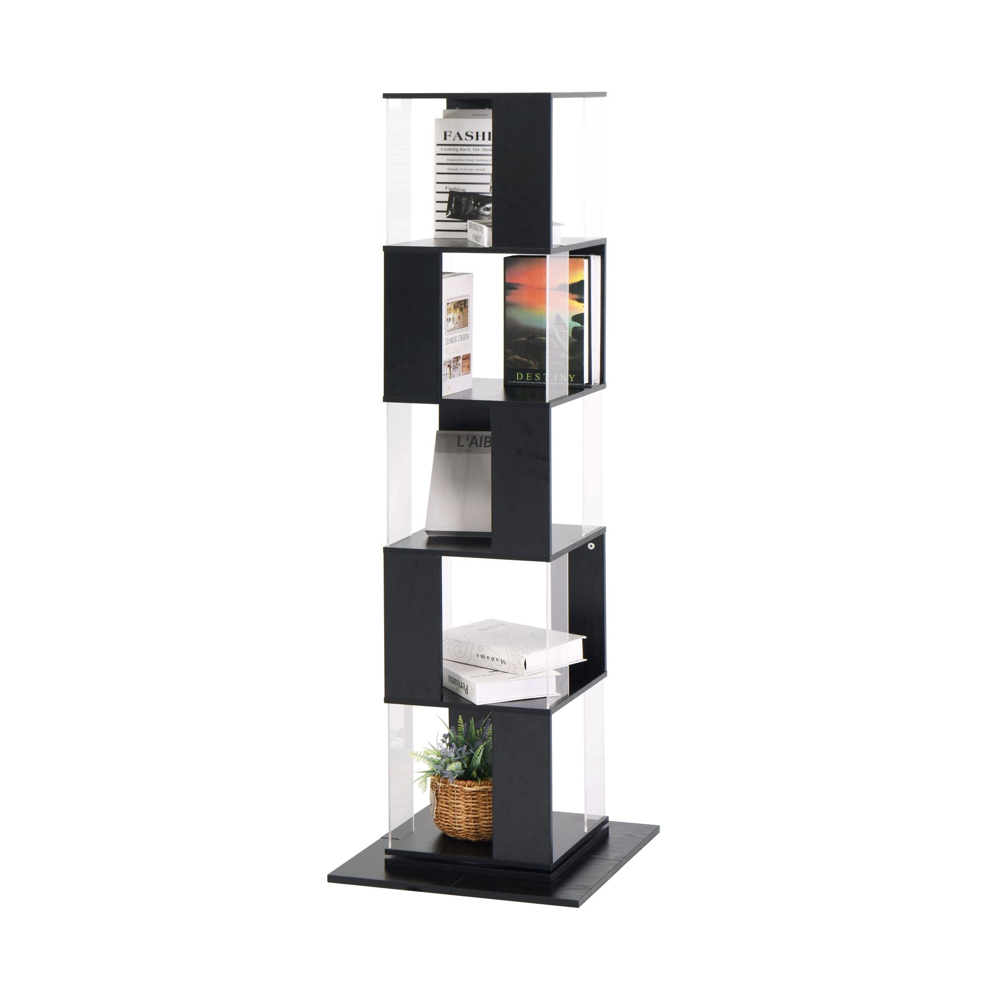 360° Rotating Bookshelf with Acrylic Plate - 5-Tier Modern Display Shelf for Living Room, Home Office