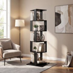 360° Rotating Bookshelf with Acrylic Plate - 5-Tier Modern Display Shelf for Living Room, Home Office