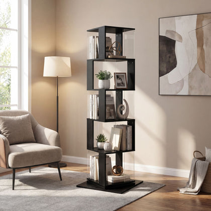360° Rotating Bookshelf with Acrylic Plate - 5-Tier Modern Display Shelf for Living Room, Home Office