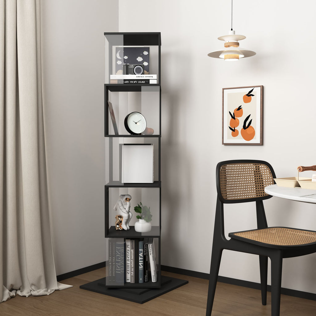 360° Rotating Bookshelf with Acrylic Plate - 5-Tier Modern Display Shelf for Living Room, Home Office