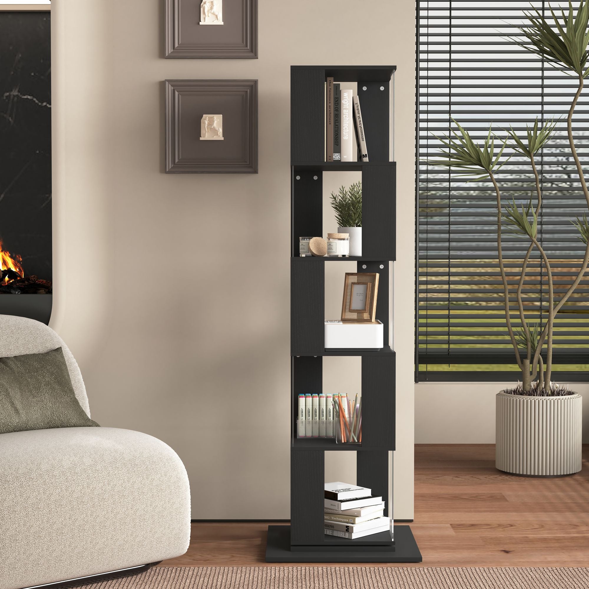 360° Rotating Bookshelf with Acrylic Plate - 5-Tier Modern Display Shelf for Living Room, Home Office