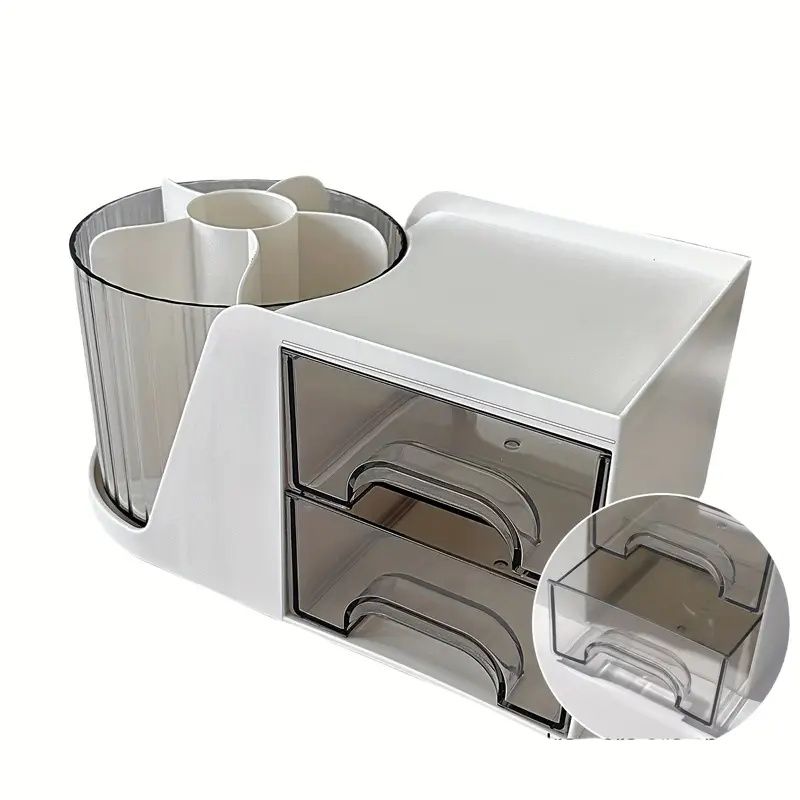 360° Spinning Beauty Organizer – No-Power Rotating Display for Cosmetics, Perfumes & Office Supplies - White