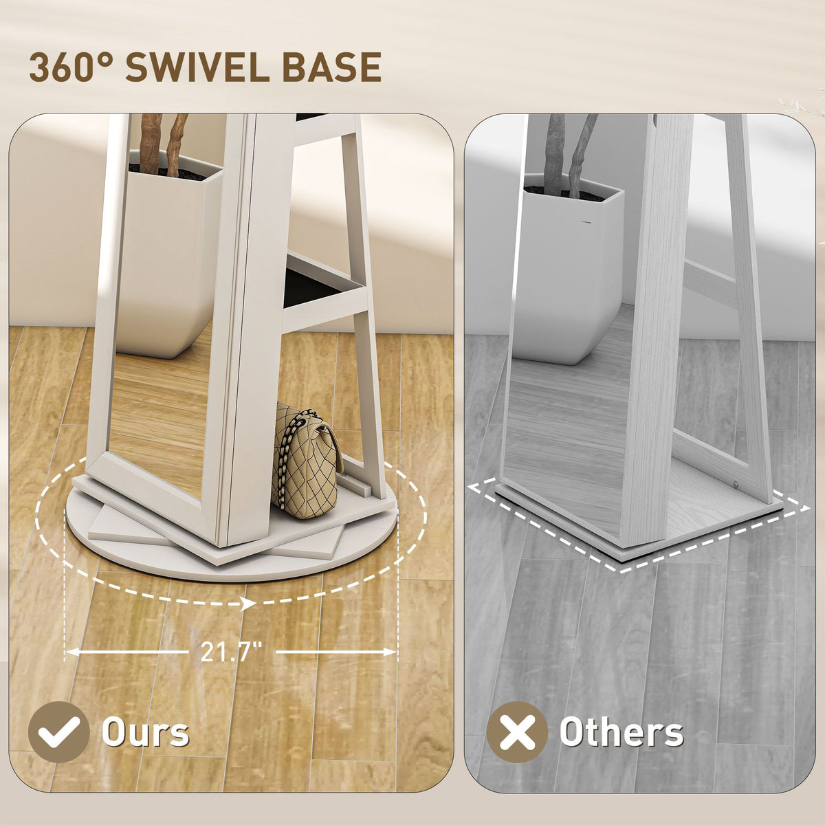 Swivel Mirror Jewelry Armoire with Locking Storage