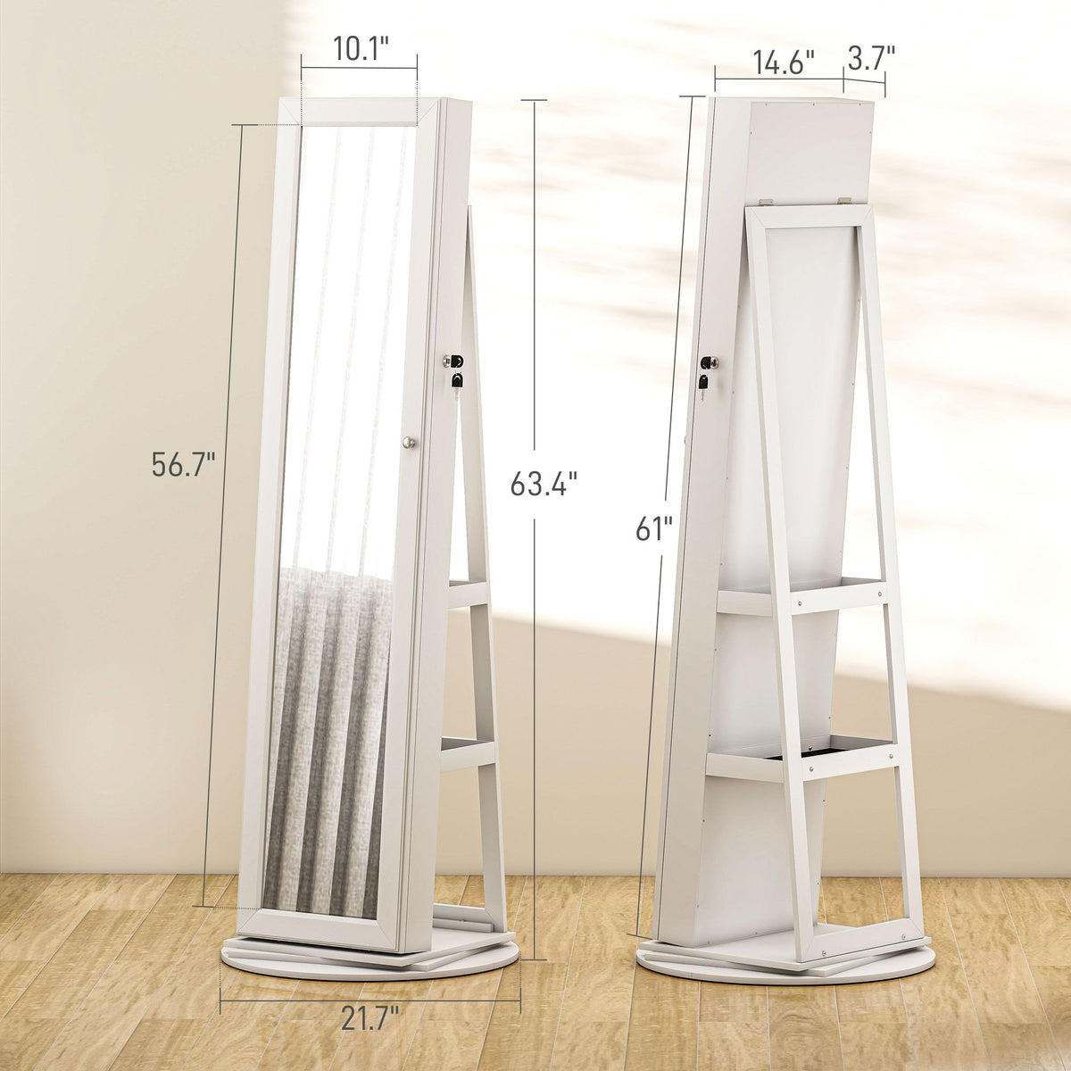 Swivel Mirror Jewelry Armoire with Locking Storage