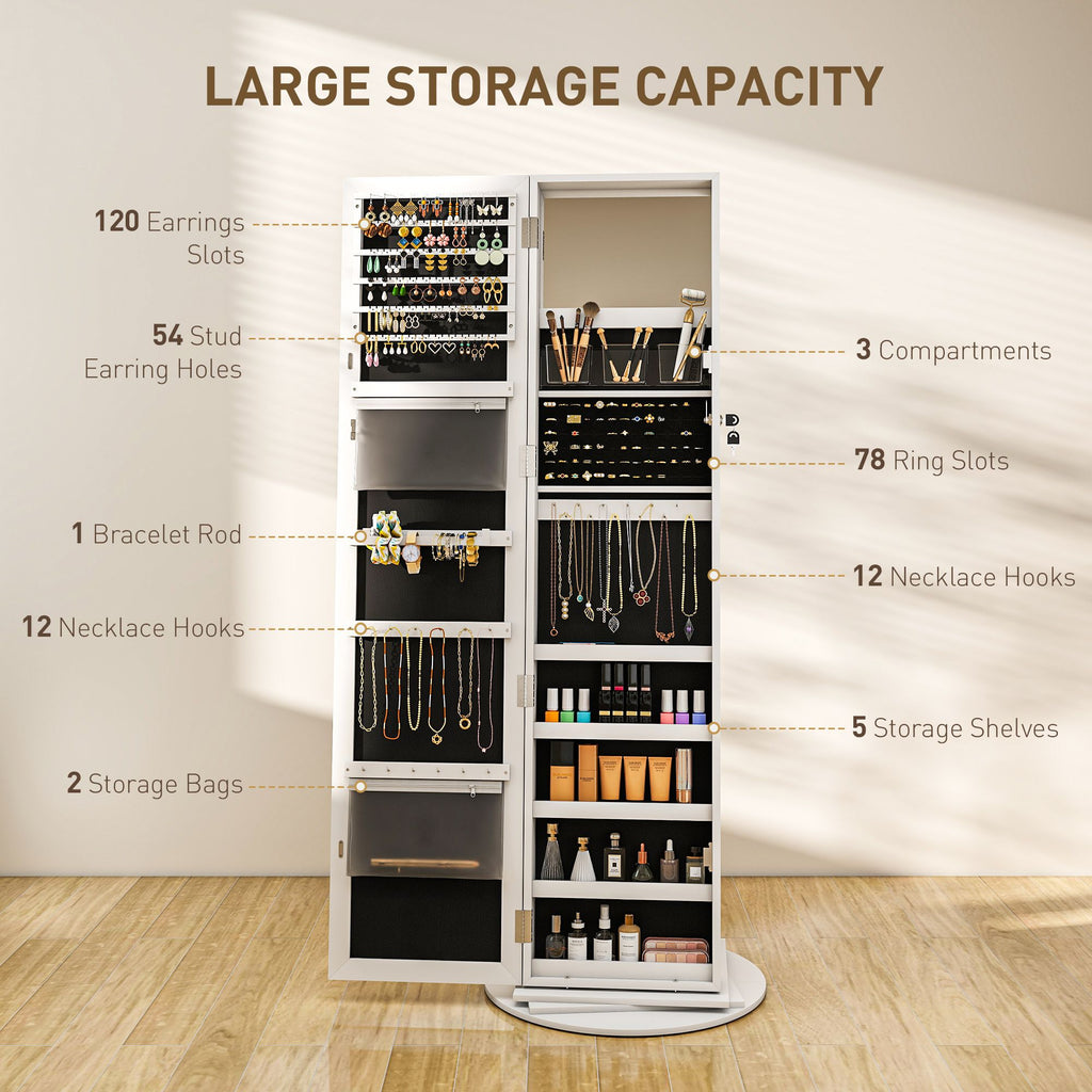 Swivel Mirror Jewelry Armoire with Locking Storage