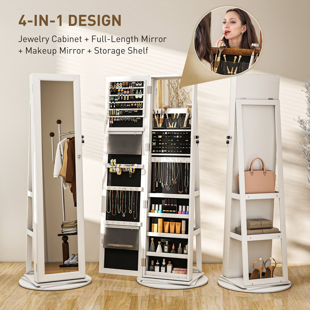 Swivel Mirror Jewelry Armoire with Locking Storage