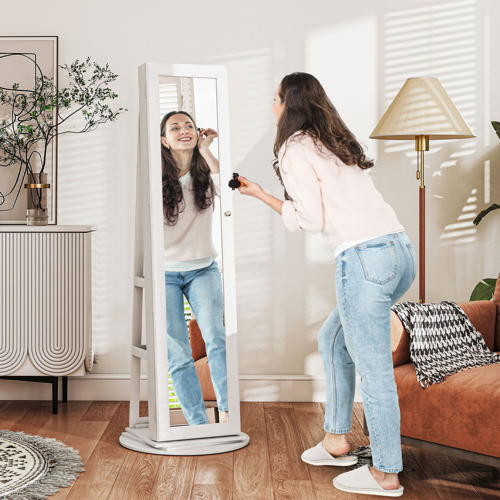 Swivel Mirror Jewelry Armoire with Locking Storage