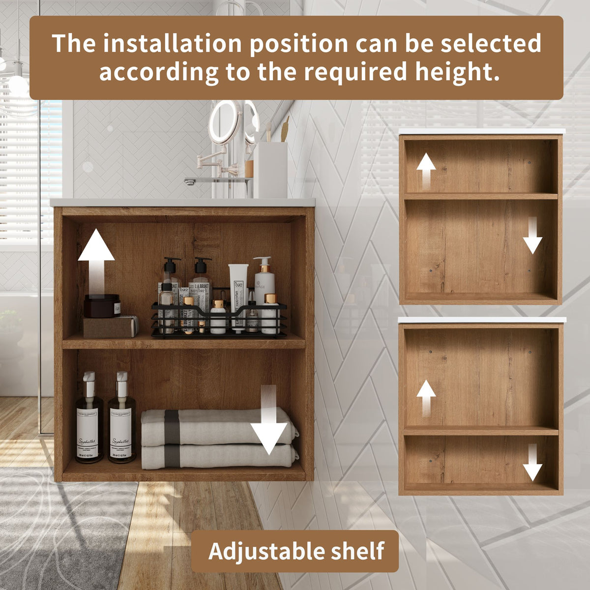 36- Wall Mount Bathroom Vanity with Soft-Close Door and Ample Bottom Storage