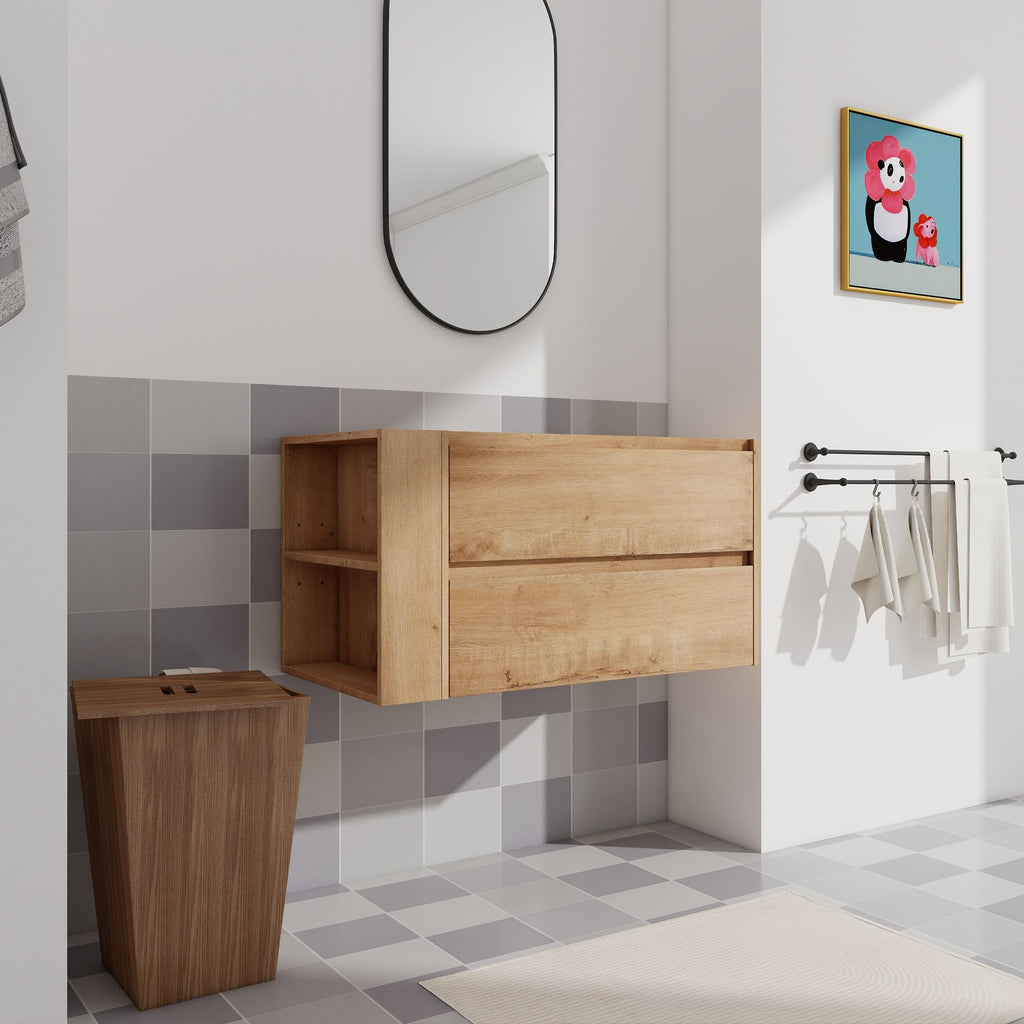 36- Wall Mount Bathroom Vanity with Soft-Close Door and Ample Bottom Storage