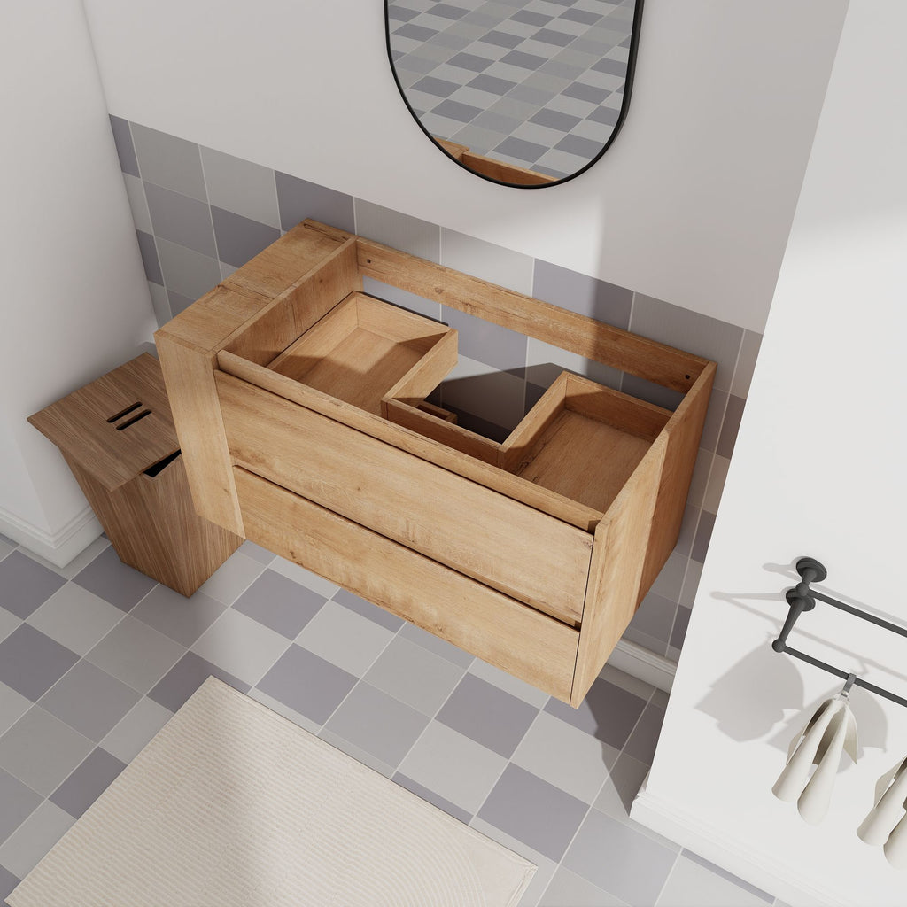 36- Wall Mount Bathroom Vanity with Soft-Close Door and Ample Bottom Storage