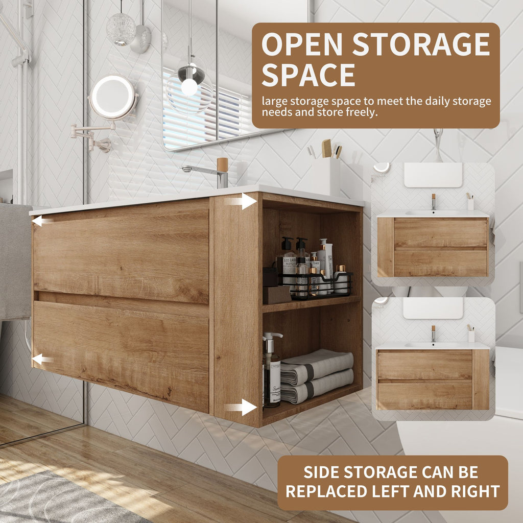 36- Wall Mount Bathroom Vanity with Soft-Close Door and Ample Bottom Storage