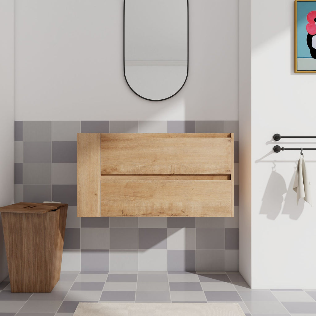 36- Wall Mount Bathroom Vanity with Soft-Close Door and Ample Bottom Storage