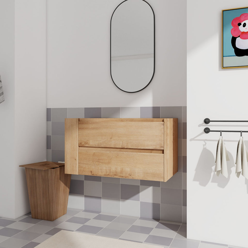 36- Wall Mount Bathroom Vanity with Soft-Close Door and Ample Bottom Storage