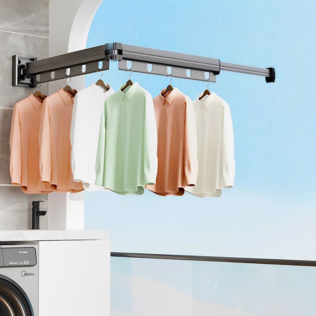 Wall-Mounted Folding Clothing Dry Rack for Laundry Spaces