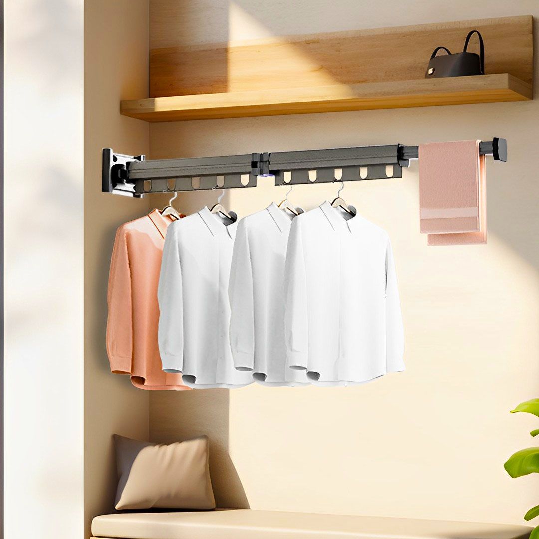 Wall-Mounted Folding Clothing Dry Rack for Laundry Spaces