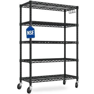 Mobile Five-Tier Shelving with Adjustable Levels