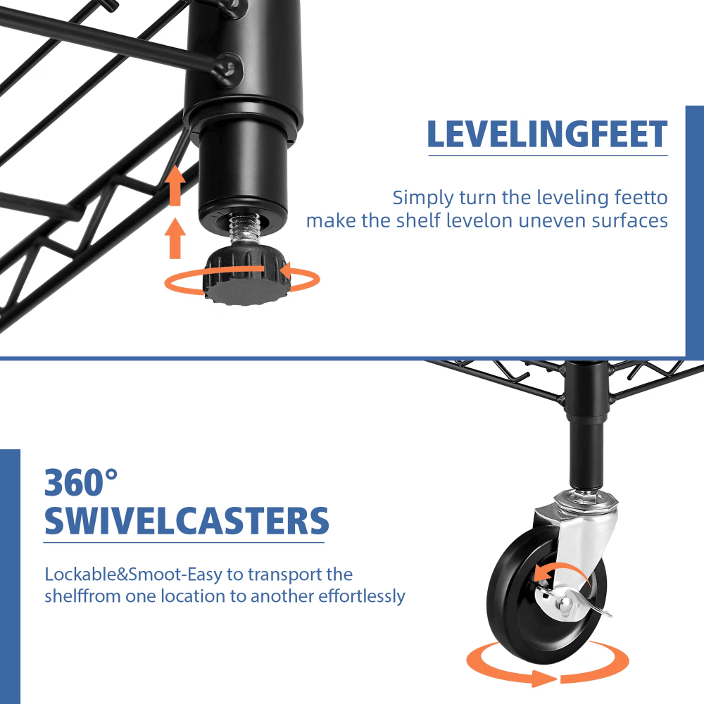 Mobile Wire Shelving with Adjustable Shelves and Locking Wheels