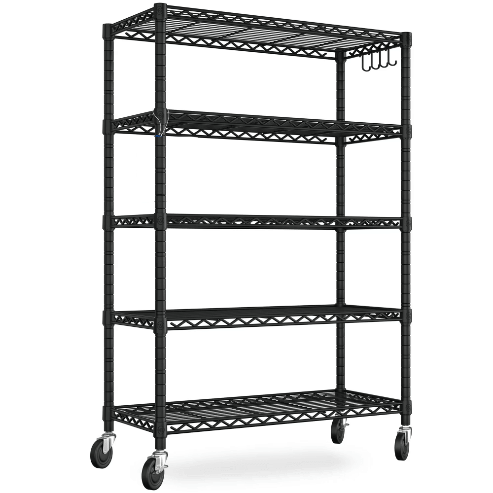 Mobile Wire Shelving with Adjustable Shelves and Locking Wheels