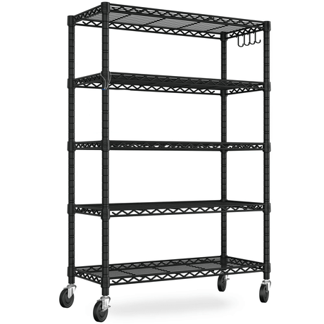 Mobile Wire Shelving with Adjustable Shelves and Locking Wheels