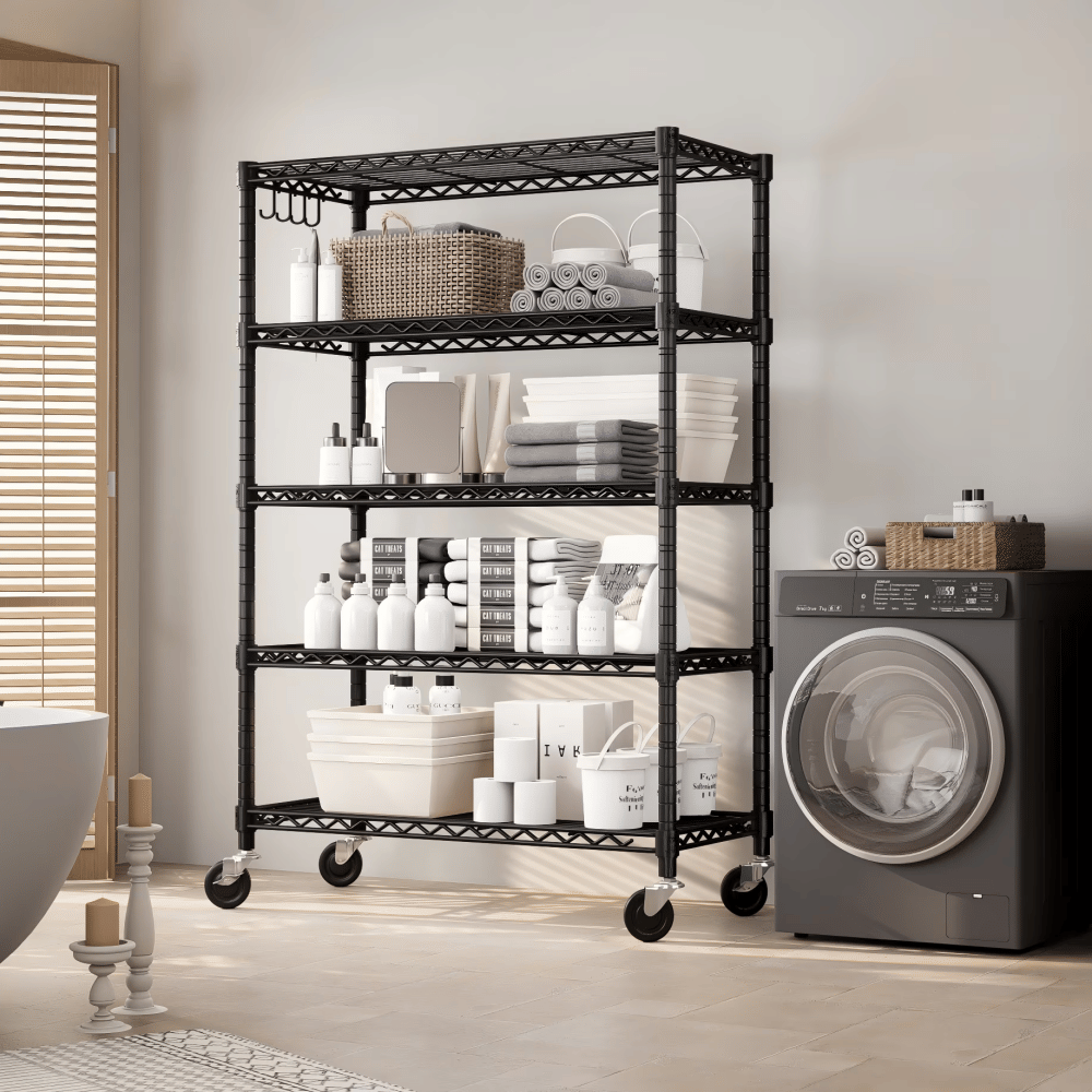 Mobile Wire Shelving with Adjustable Shelves and Locking Wheels