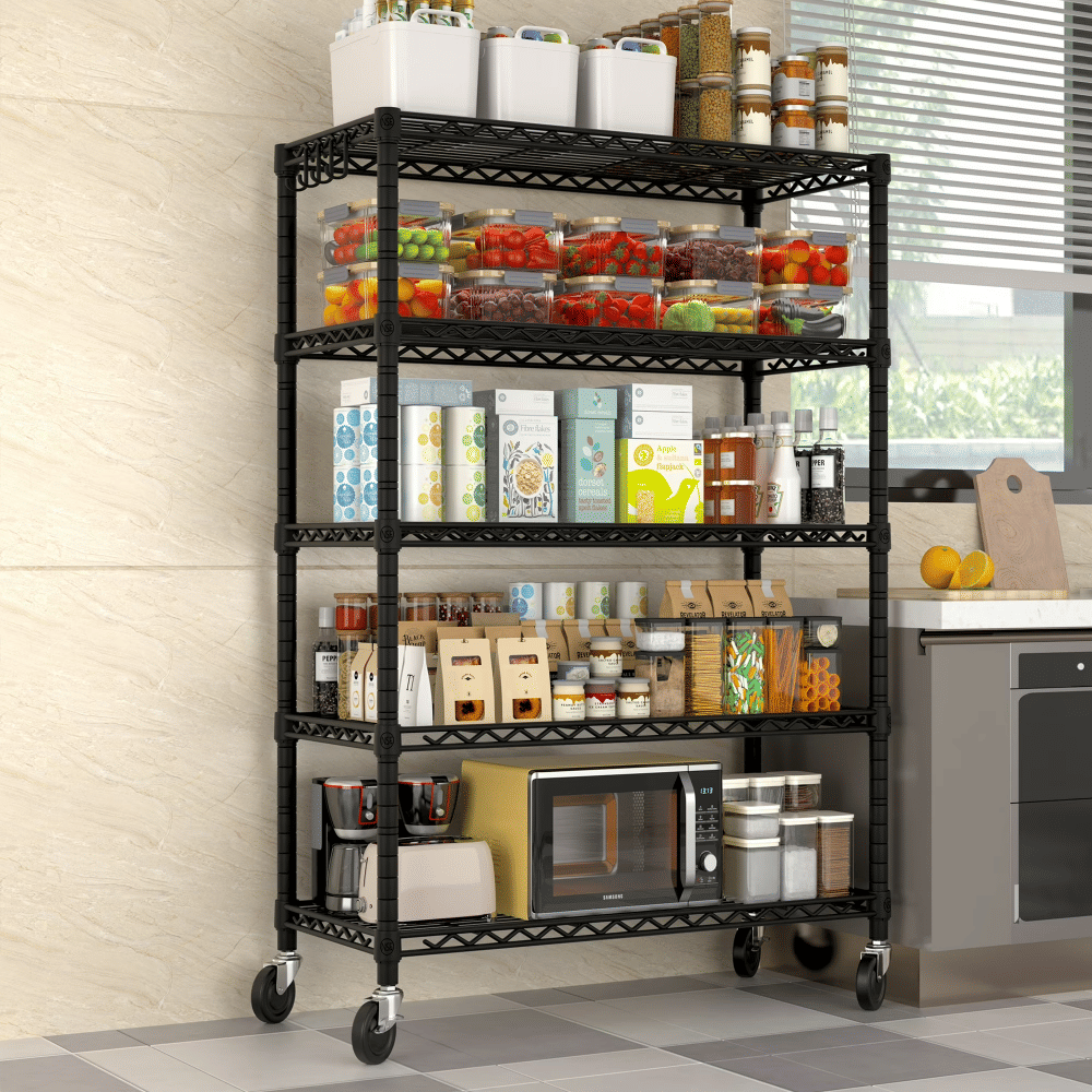 Mobile Wire Shelving with Adjustable Shelves and Locking Wheels