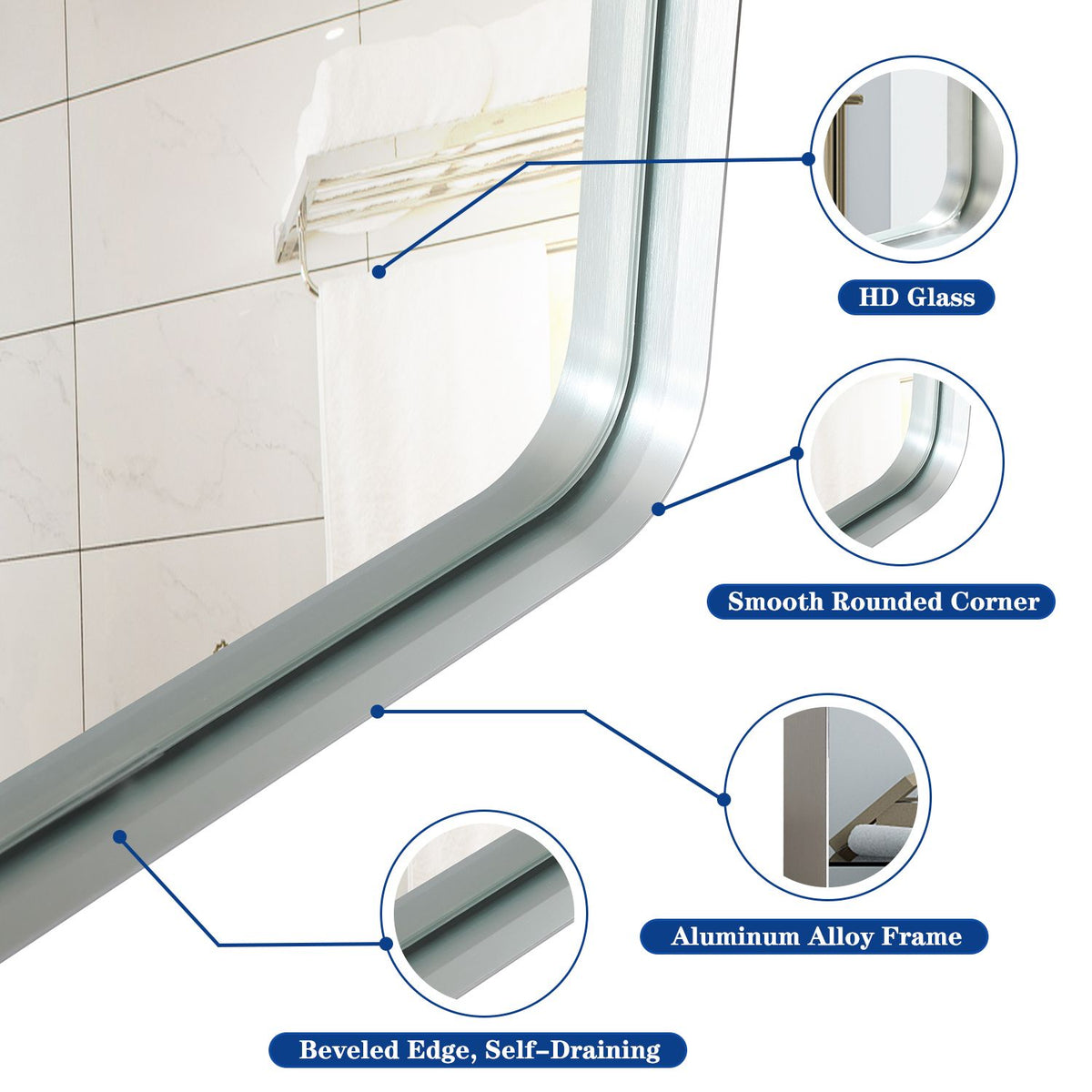 Brushed Silver Rounded Rectangle Bathroom Mirror