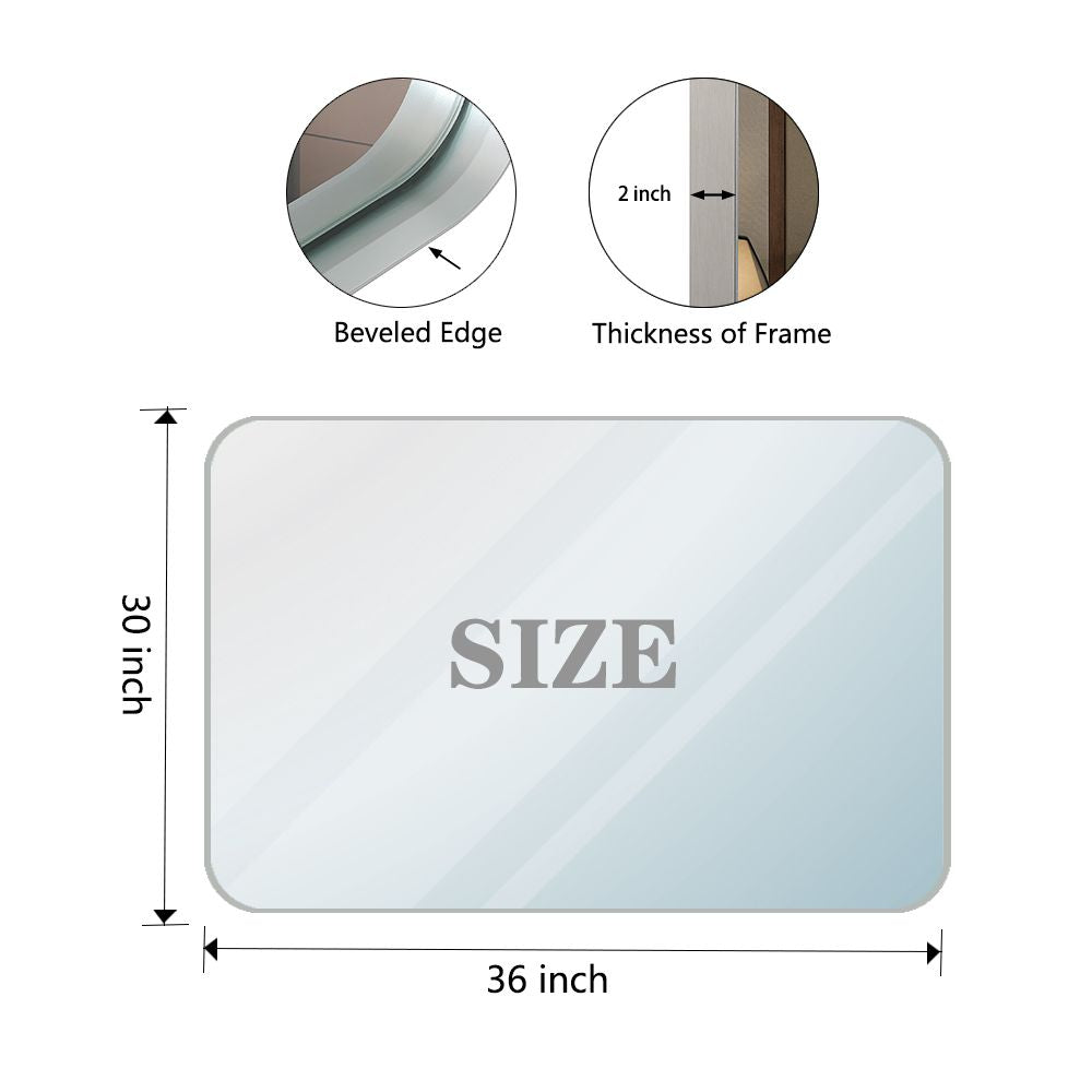 Brushed Silver Rounded Rectangle Bathroom Mirror