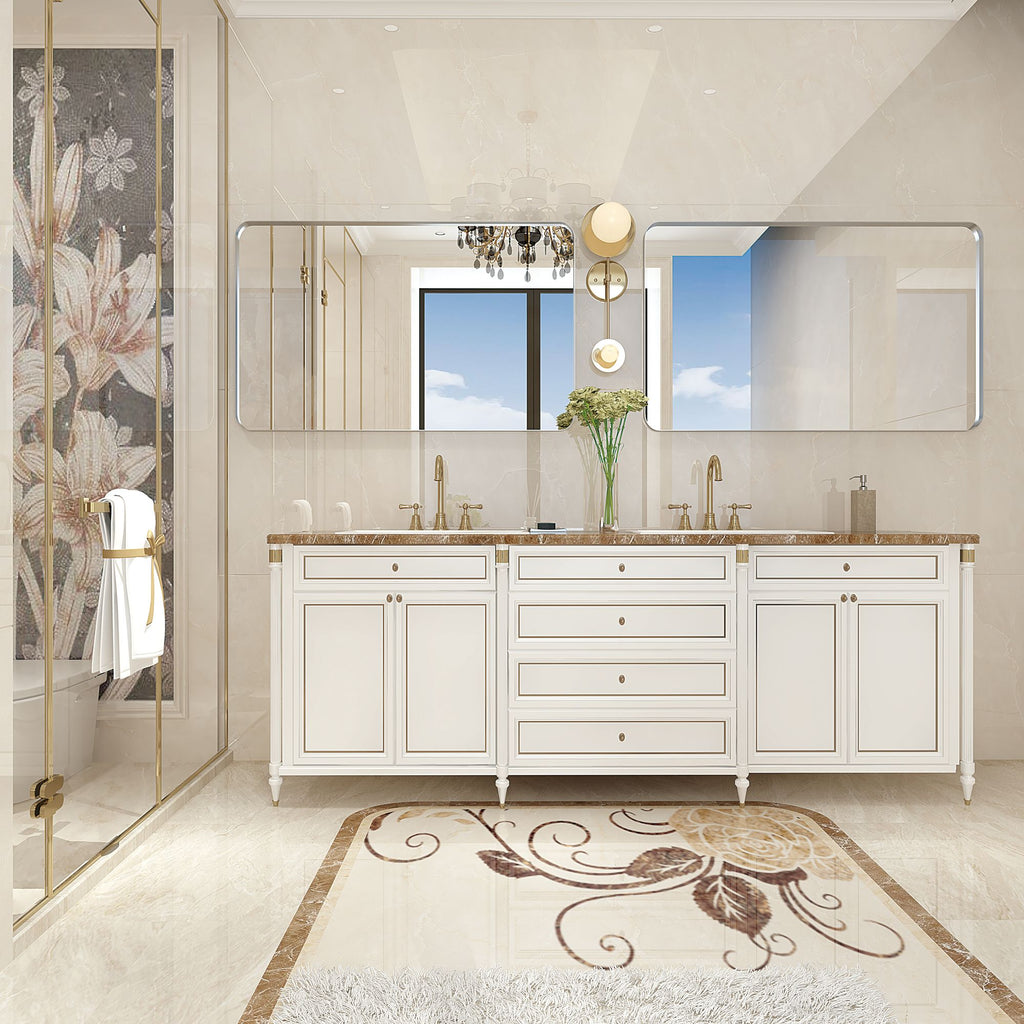 Brushed Silver Rounded Rectangle Bathroom Mirror