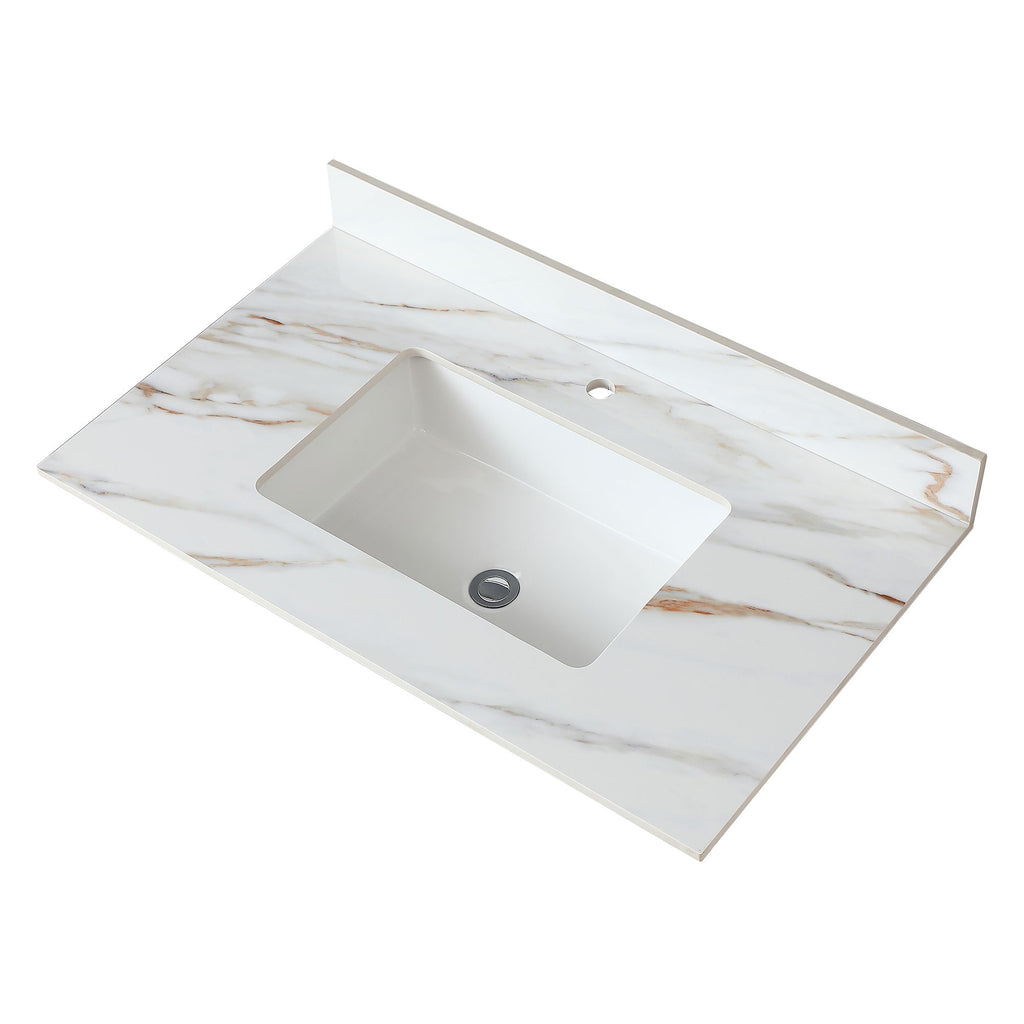 37 Marble Vanity Top, Bathroom Vanity Top with Undermount Rectangular Middle Sink and Height