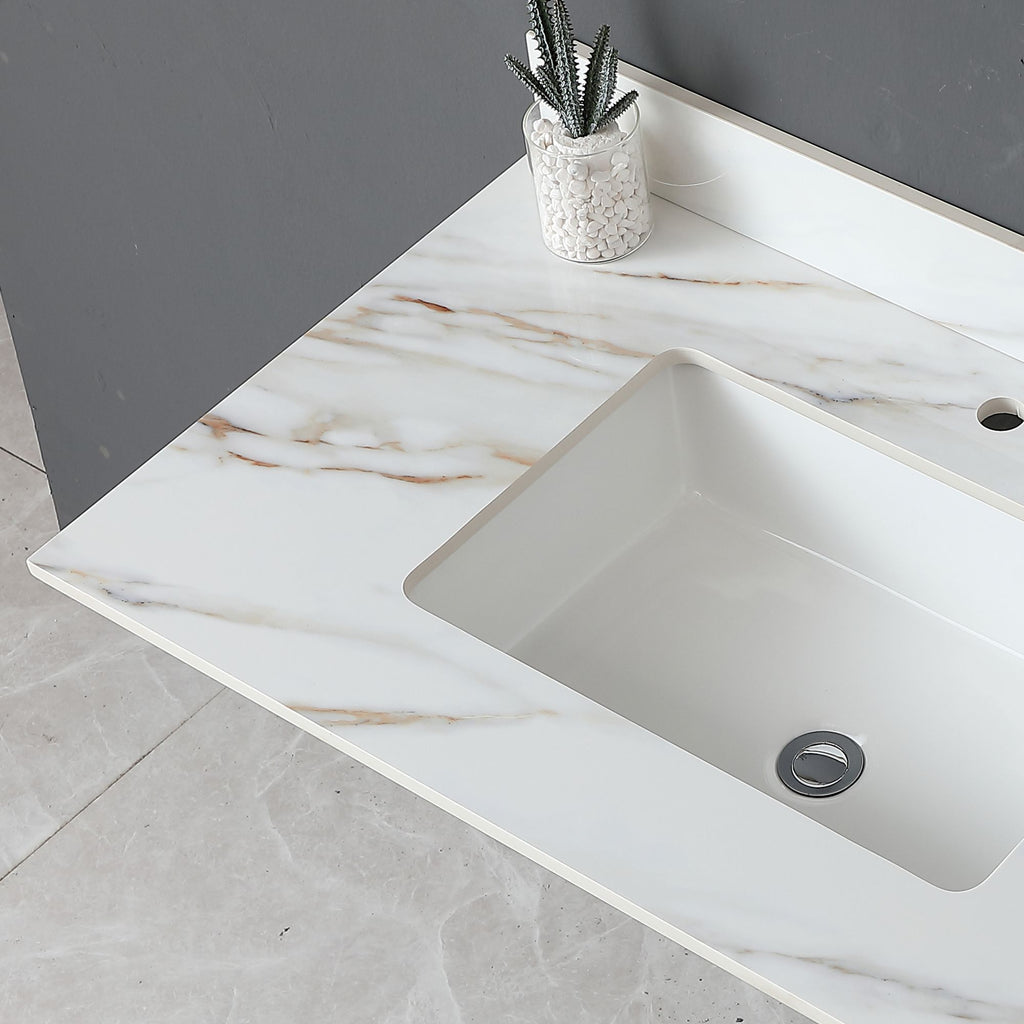 37 Marble Vanity Top, Bathroom Vanity Top with Undermount Rectangular Middle Sink and Height
