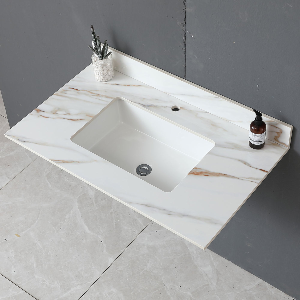 37 Marble Vanity Top, Bathroom Vanity Top with Undermount Rectangular Middle Sink and Height