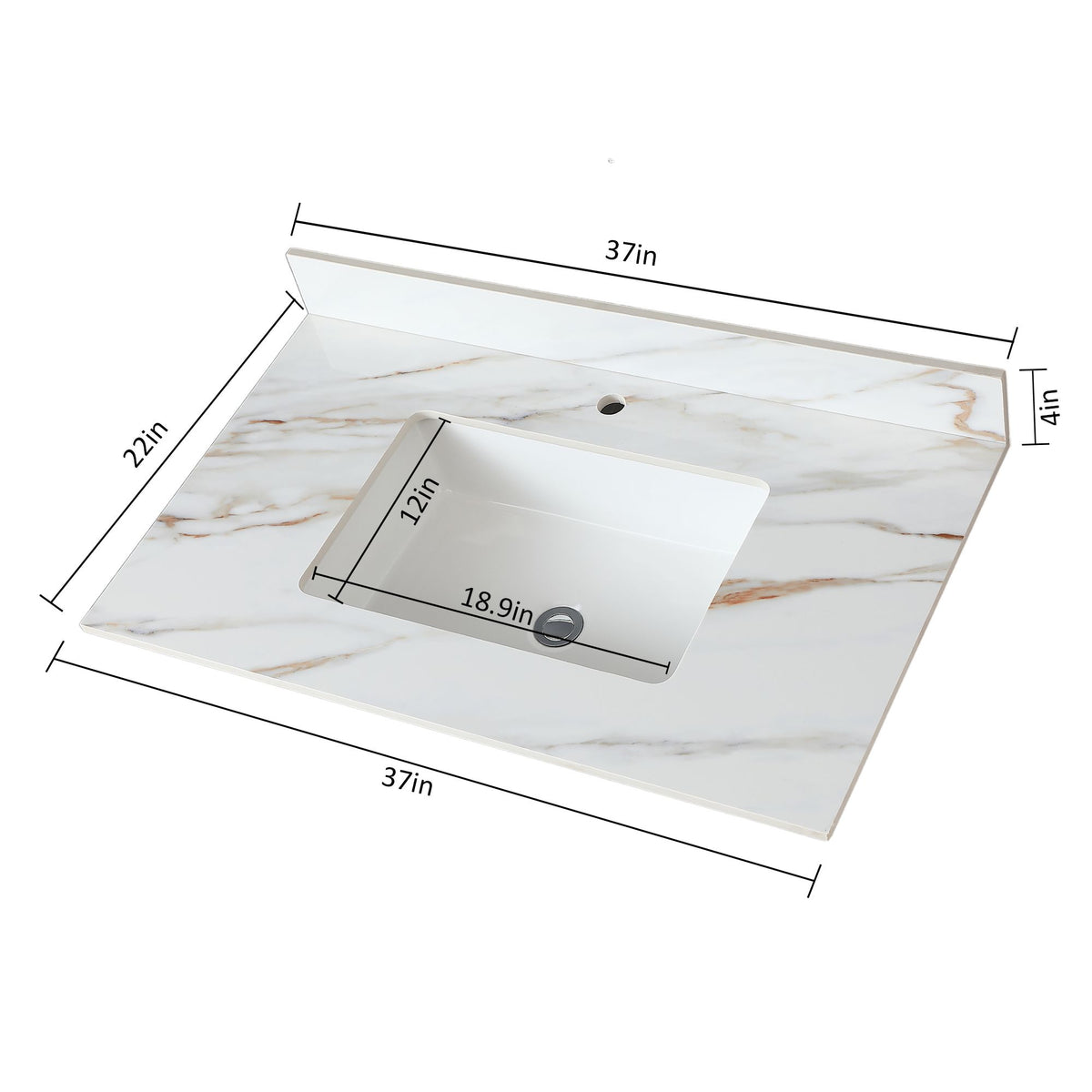 37 Marble Vanity Top, Bathroom Vanity Top with Undermount Rectangular Middle Sink and Height